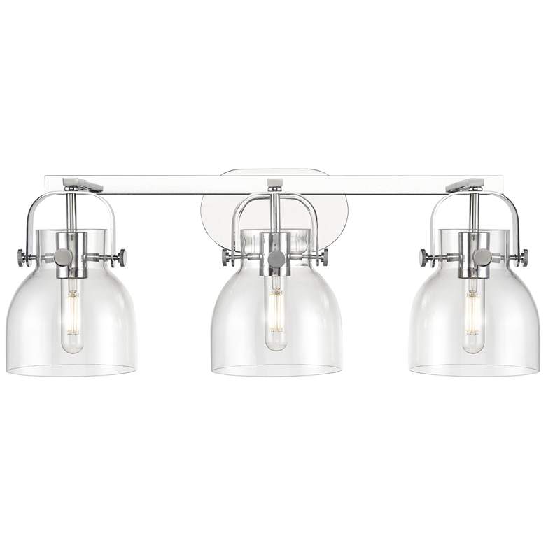 Image 1 Pilaster II Bell 26.5" Wide 3 Light Chrome Bath Light With Clear Shade