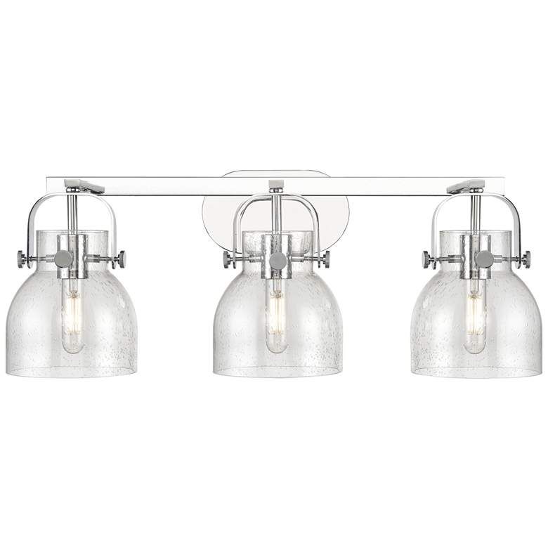 Image 1 Pilaster II Bell 26.5" Wide 3 Light Chrome Bath Light With Seedy Shade