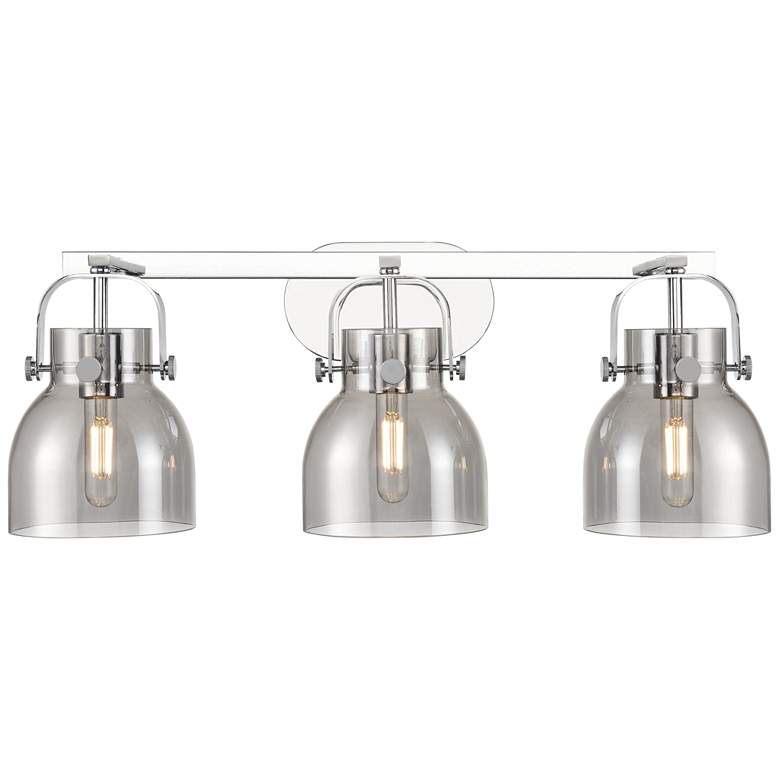 Image 1 Pilaster II Bell 26.5" Wide 3 Light Chrome Bath Light With Smoke Shade