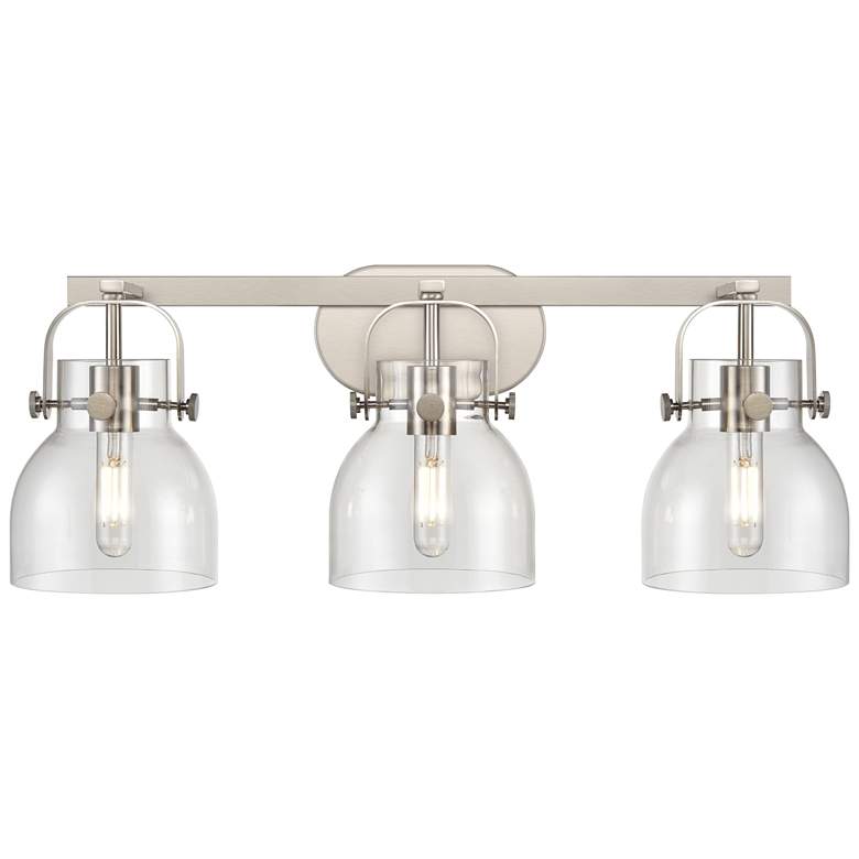 Image 1 Pilaster II Bell 26.5" Wide 3 Light Satin Nickel Bath Light w/ Clear S