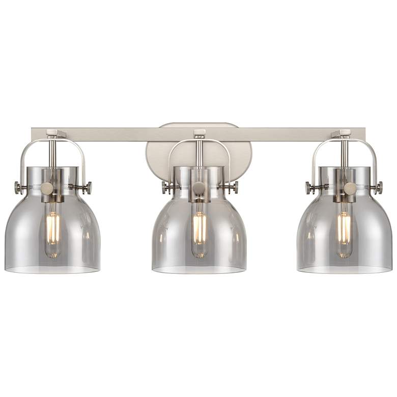 Image 1 Pilaster II Bell 26.5" Wide 3 Light Satin Nickel Bath Light w/ Smoke S