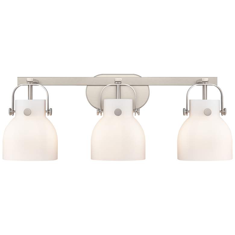 Image 1 Pilaster II Bell 26.5" Wide 3 Light Satin Nickel Bath Light w/ White S