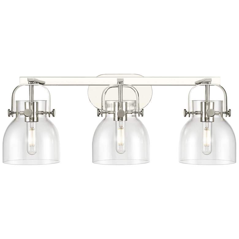 Image 1 Pilaster II Bell 26.5"W 3 Light Polished Nickel Bath Light w/ Clear Sh