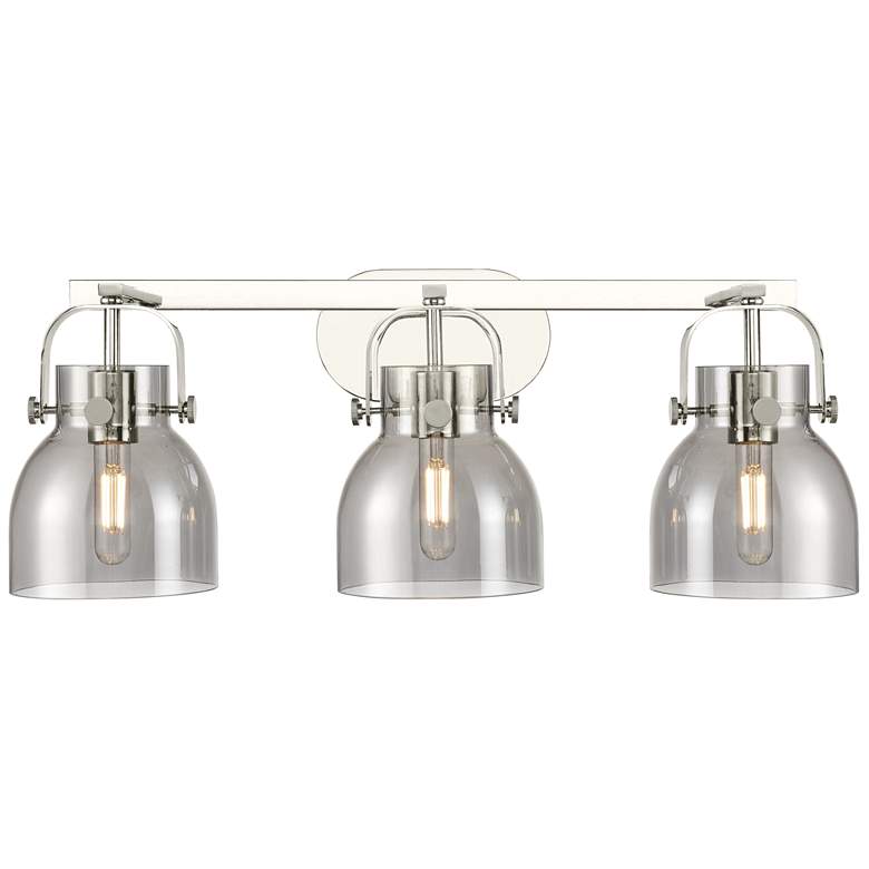 Image 1 Pilaster II Bell 26.5"W 3 Light Polished Nickel Bath Light w/ Smoke Sh