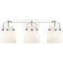Pilaster II Bell 26.5"W 3 Light Polished Nickel Bath Light w/ White Sh