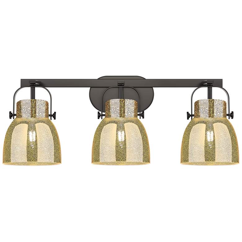 Image 1 Pilaster II Bell 26.5"W 3 Light Black Bath Light w/ Mercury Shade