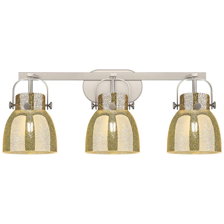 Image 1 Pilaster II Bell 26.5"W 3 Light Satin Bath Light w/ Mercury Shade