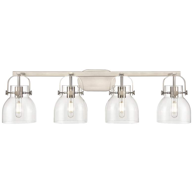 Image 1 Pilaster II Bell 36.5" Wide 4 Light Satin Nickel Bath Light w/ Clear S