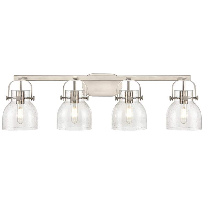 Image 1 Pilaster II Bell 36.5" Wide 4 Light Satin Nickel Bath Light w/ Seedy S