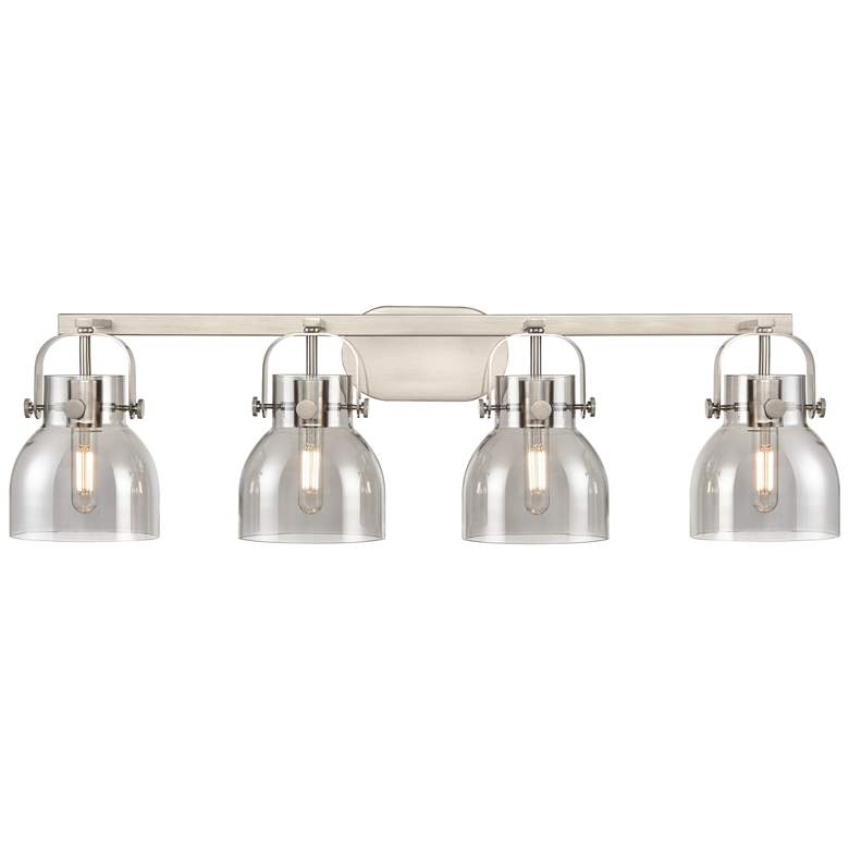 Image 1 Pilaster II Bell 36.5" Wide 4 Light Satin Nickel Bath Light w/ Smoke S