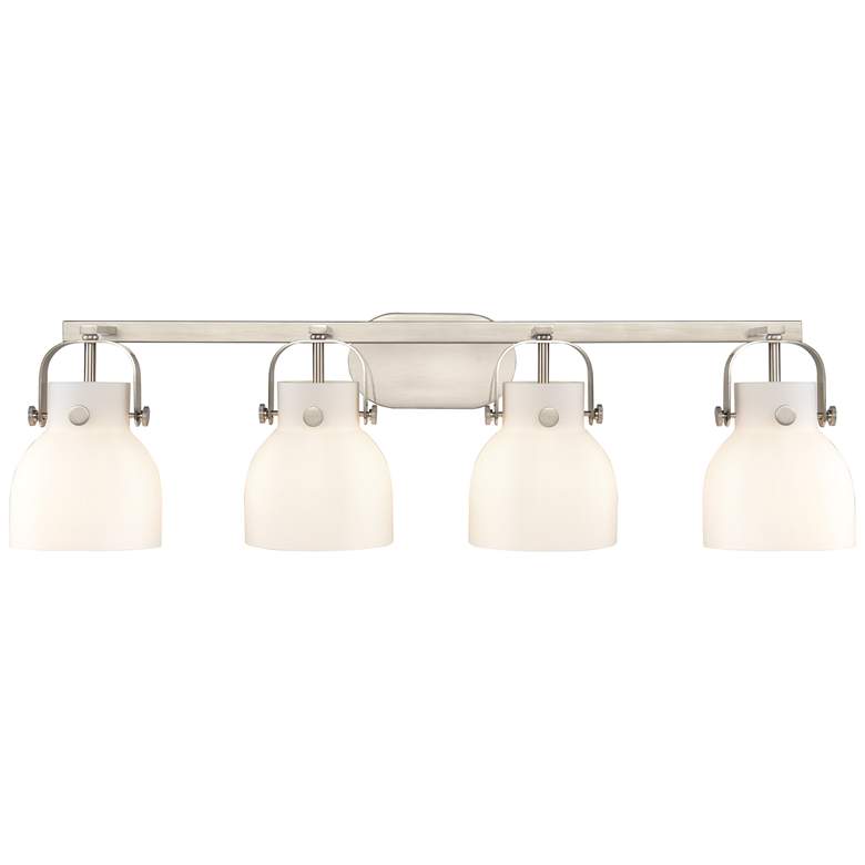Image 1 Pilaster II Bell 36.5" Wide 4 Light Satin Nickel Bath Light w/ White S