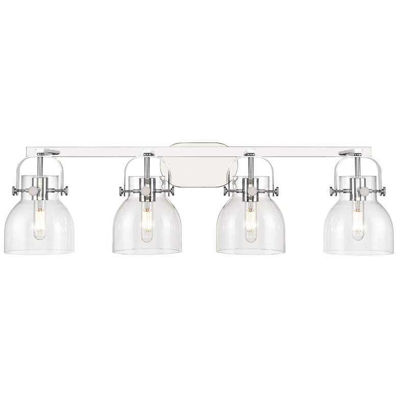 Image 1 Pilaster II Bell 36.5"W 4 Light Polished Chrome Bath Light w/ Clear Sh