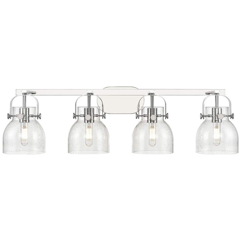 Image 1 Pilaster II Bell 36.5"W 4 Light Polished Chrome Bath Light w/ Seedy Sh