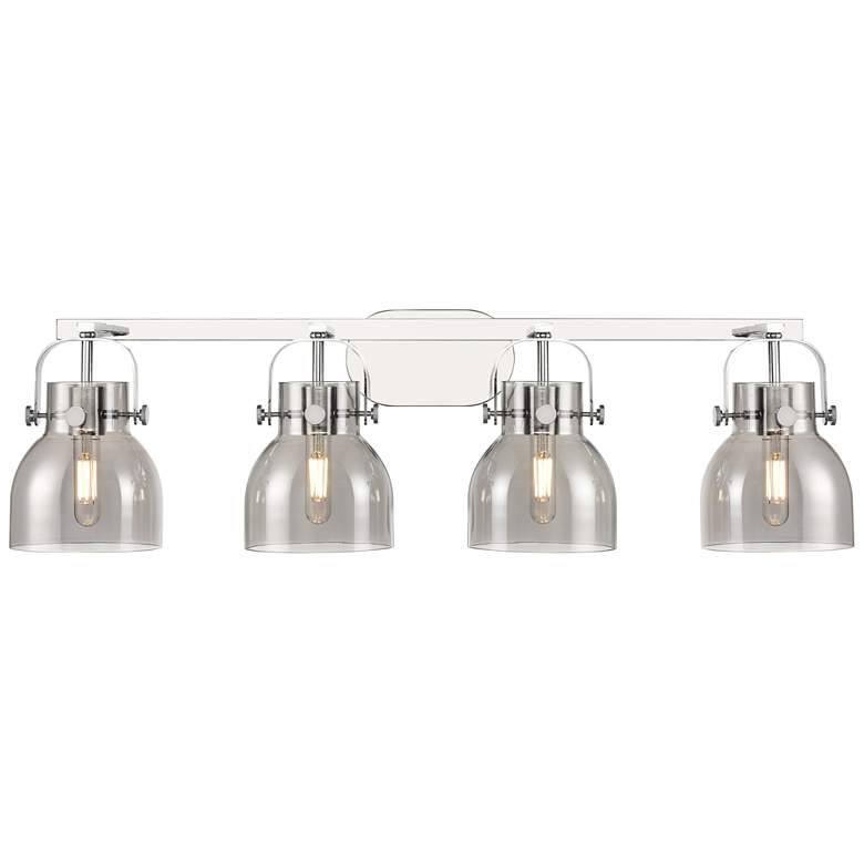 Image 1 Pilaster II Bell 36.5"W 4 Light Polished Chrome Bath Light w/ Smoke Sh