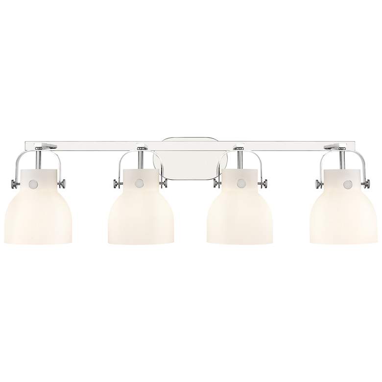 Image 1 Pilaster II Bell 36.5"W 4 Light Polished Chrome Bath Light w/ White Sh