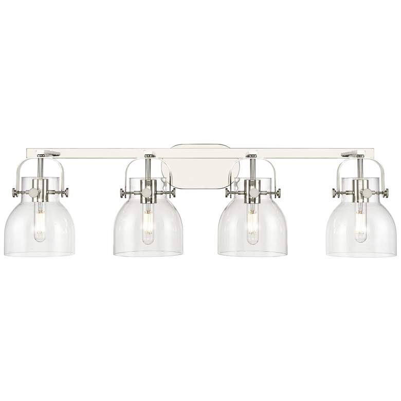 Image 1 Pilaster II Bell 36.5"W 4 Light Polished Nickel Bath Light w/ Clear Sh