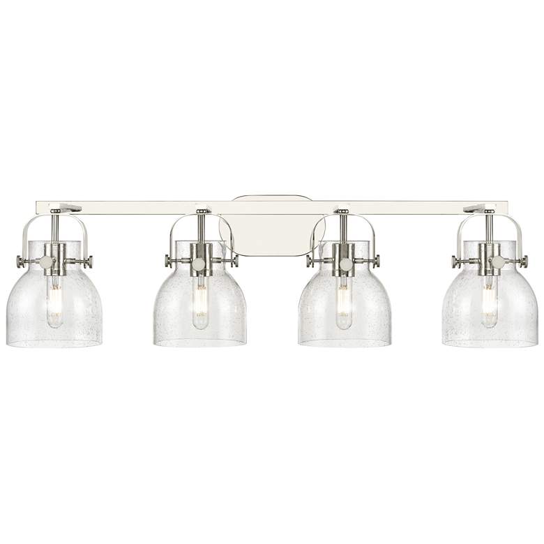 Image 1 Pilaster II Bell 36.5 inchW 4 Light Polished Nickel Bath Light w/ Seedy Sh