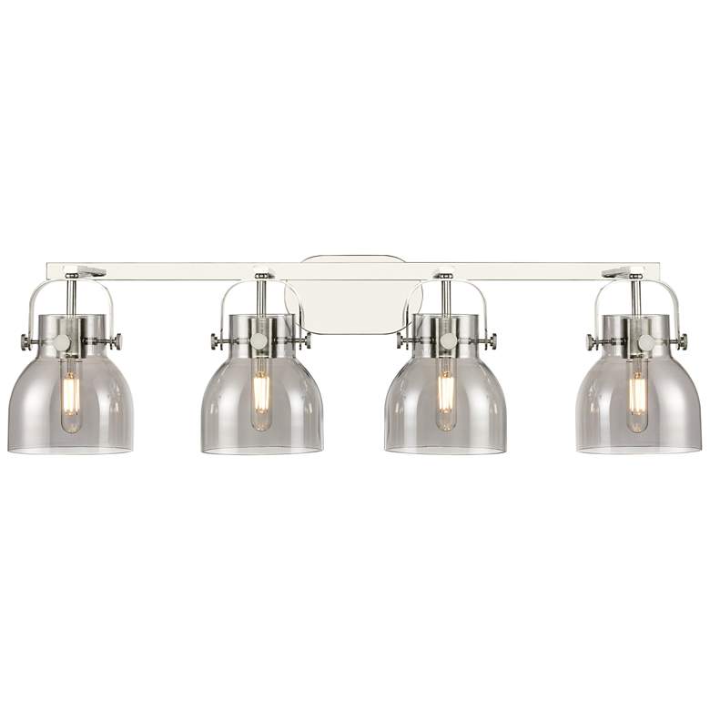 Image 1 Pilaster II Bell 36.5"W 4 Light Polished Nickel Bath Light w/ Smoke Sh