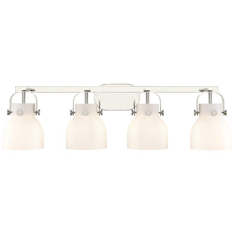 Image 1 Pilaster II Bell 36.5"W 4 Light Polished Nickel Bath Light w/ White Sh