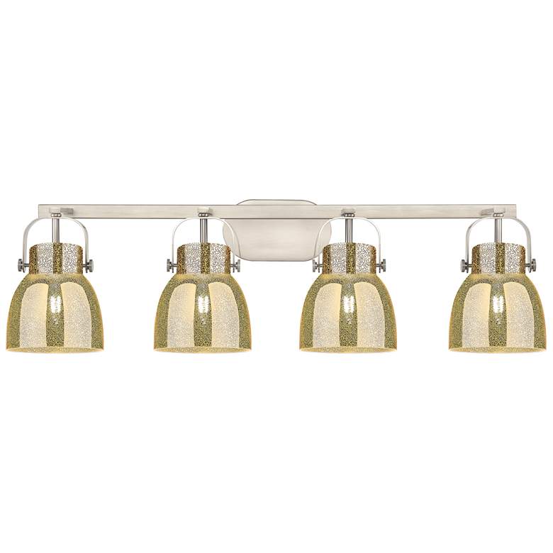 Image 1 Pilaster II Bell 36.5"W 4 Light Satin Bath Light w/ Mercury Shade