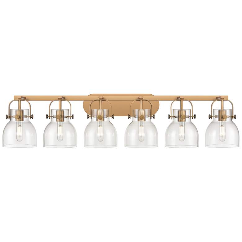 Image 1 Pilaster II Bell 45.5" Wide 6 Light Brushed Brass Bath Light w/ Clear