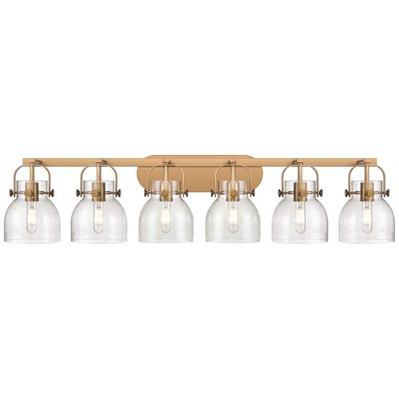 Image 1 Pilaster II Bell 45.5" Wide 6 Light Brushed Brass Bath Light w/ Seedy