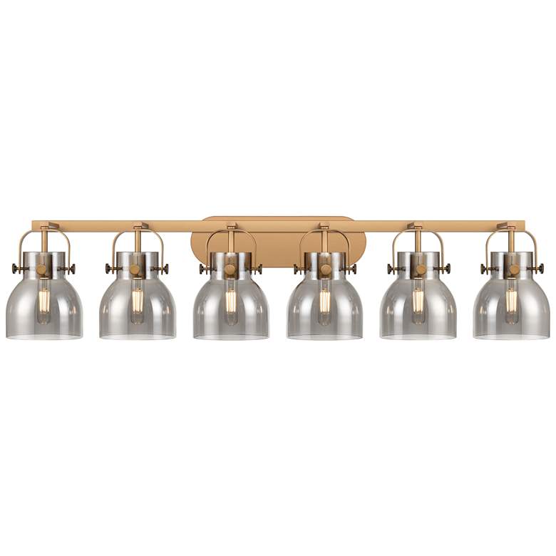 Image 1 Pilaster II Bell 45.5" Wide 6 Light Brushed Brass Bath Light w/ Smoke