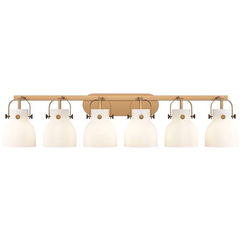 Image 1 Pilaster II Bell 45.5" Wide 6 Light Brushed Brass Bath Light w/ White