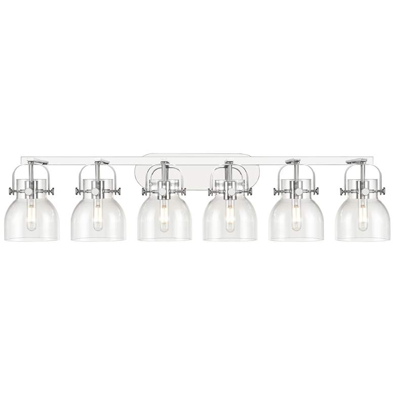 Image 1 Pilaster II Bell 45.5" Wide 6 Light Chrome Bath Light w/ Clear Shade
