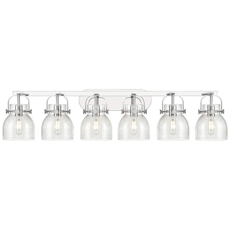 Image 1 Pilaster II Bell 45.5" Wide 6 Light Chrome Bath Light w/ Seedy Shade