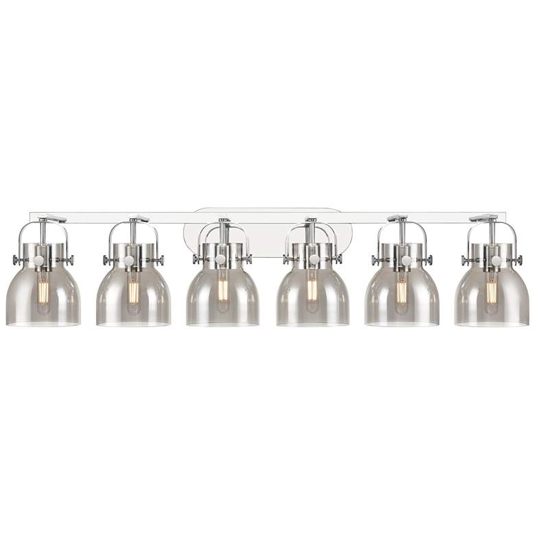 Image 1 Pilaster II Bell 45.5" Wide 6 Light Chrome Bath Light w/ Smoke Shade