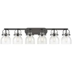 Pilaster II Bell 45.5&quot; Wide 6 Light Matte Black Bath Light With Clear