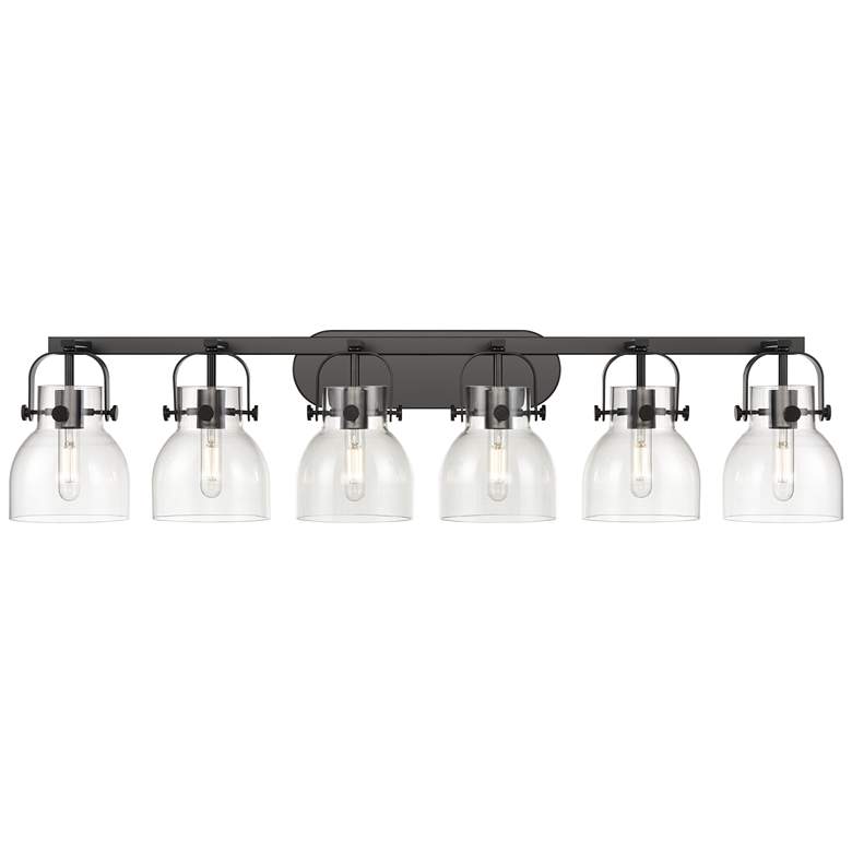 Image 1 Pilaster II Bell 45.5" Wide 6 Light Matte Black Bath Light With Clear