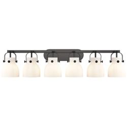 Pilaster II Bell 45.5&quot; Wide 6 Light Matte Black Bath Light With White