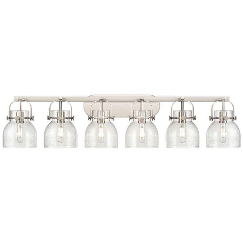 Image 1 Pilaster II Bell 45.5" Wide 6 Light Satin Nickel Bath Light w/ Seedy S