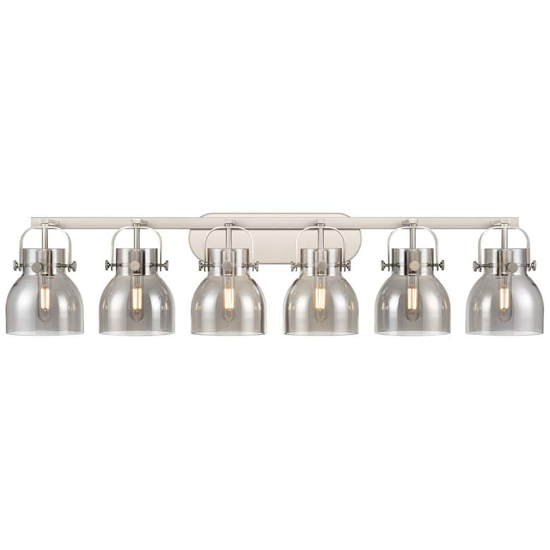 Image 1 Pilaster II Bell 45.5" Wide 6 Light Satin Nickel Bath Light w/ Smoke S