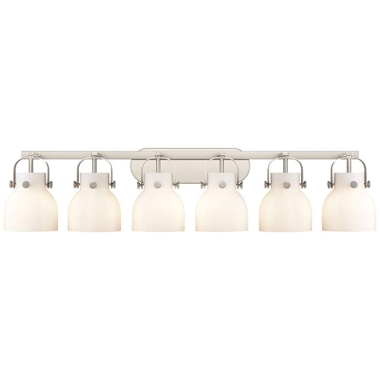 Image 1 Pilaster II Bell 45.5" Wide 6 Light Satin Nickel Bath Light w/ White S
