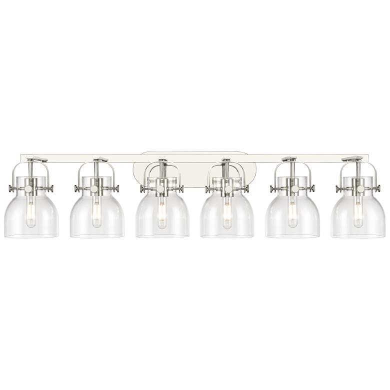 Image 1 Pilaster II Bell 45.5"W 6 Light Polished Nickel Bath Light w/ Clear Sh