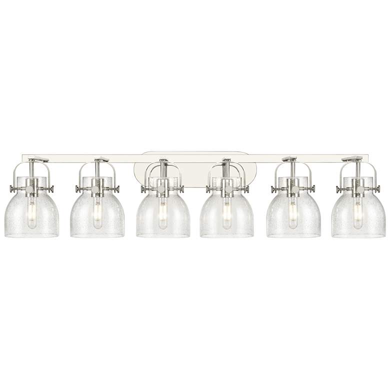 Image 1 Pilaster II Bell 45.5"W 6 Light Polished Nickel Bath Light w/ Seedy Sh