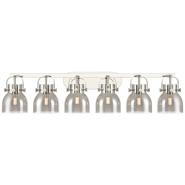 Image 1 Pilaster II Bell 45.5"W 6 Light Polished Nickel Bath Light w/ Smoke Sh