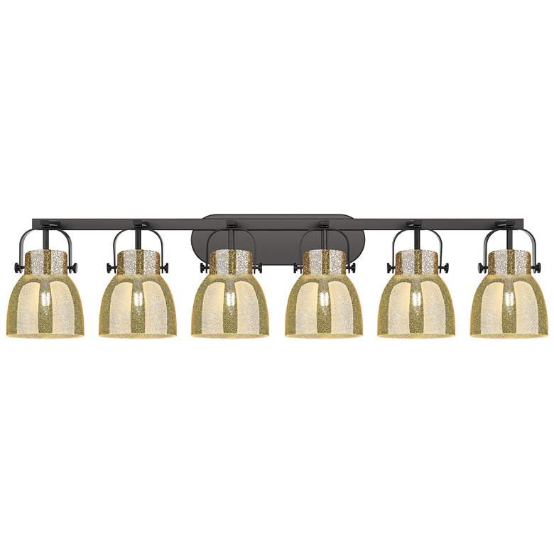 Image 1 Pilaster II Bell 45.5"W 6 Light Black Bath Light w/ Mercury Shade