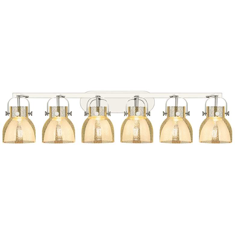Image 1 Pilaster II Bell 46"W 6 Light Nickel Wall Bath Light w/ Mercury Shade
