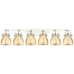 Pilaster II Bell 46"W 6 Light Nickel Wall Bath Light w/ Mercury Shade