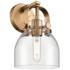 Pilaster II Bell 9.75" High Brushed Brass Sconce With Clear Shade