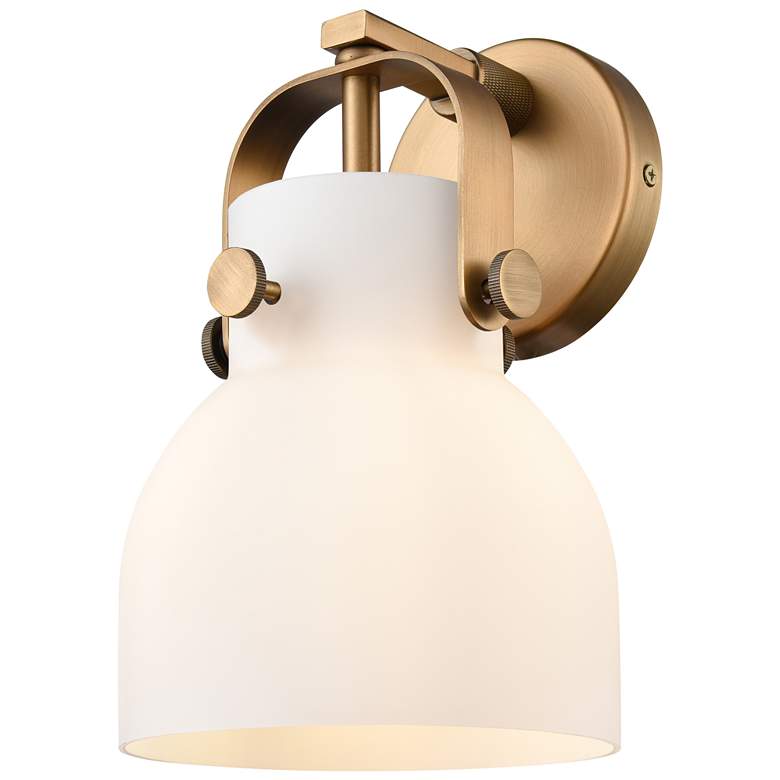 Image 1 Pilaster II Bell 9.75" High Brushed Brass Sconce With Matte White Shad