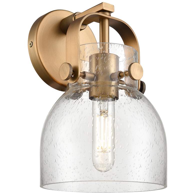 Image 1 Pilaster II Bell 9.75" High Brushed Brass Sconce With Seedy Shade