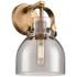 Pilaster II Bell 9.75" High Brushed Brass Sconce With Smoke Shade