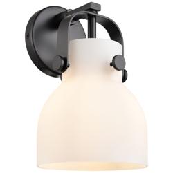 Pilaster II Bell 9.75&quot; High Matte Black Sconce With Matte White Glass