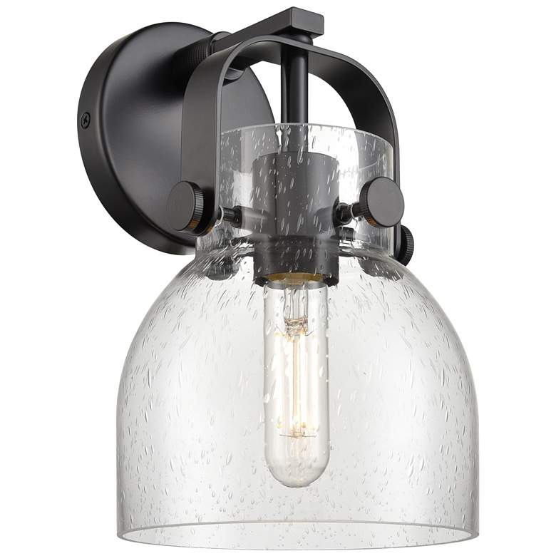 Image 1 Pilaster II Bell 9.75" High Matte Black Sconce With Seedy Shade