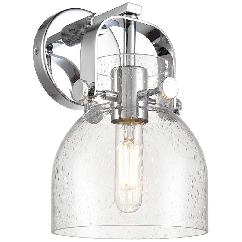 Image 1 Pilaster II Bell 9.75" High Polished Chrome Sconce With Seedy Shade